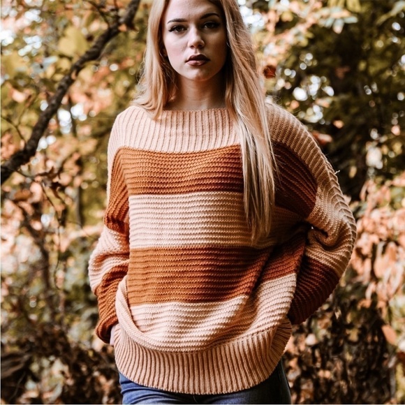 blue b Sweaters - Blue B New Striped Sweater in Salmon/Rust Color Combo